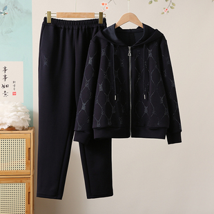 中年妈妈春装运动休闲套装中老年女新款开衫上衣棒球服两件套气质