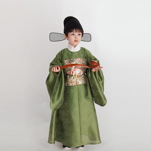 喵小喵童装汉服宝宝男童獬豸补服 圆领袍纹暗W纹花官袍尖摆