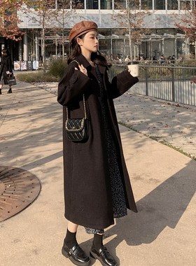 黑色大衣女冬20k21年新款韩系赫本风高级感小个子加厚长袖毛呢外