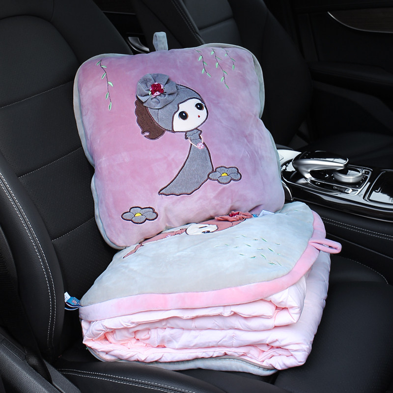 车载抱枕被子两用可折叠多功能卡通创意靠垫汽车四季头枕腰枕靠枕