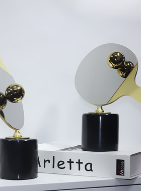 现代简约创意几何金属质感兵乓球拍家居摆件样板间客厅桌面摆件