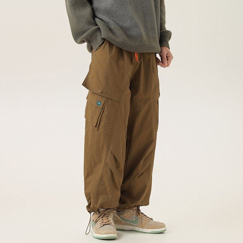 日系复古冬天男裤多口袋加绒加厚工装长裤子男户外直筒束脚休闲裤