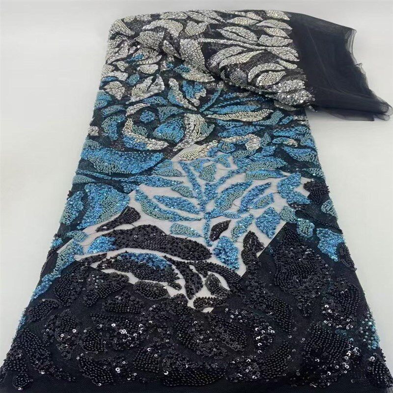 重工奢华珠管珠子绣网纱面料亮片珠绣旗袍婚纱礼服时尚女装面料