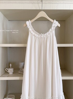 奥代尔 复古f褶皱花边 白色蓝色紫色橙色 大领口 居家睡衣睡裙 W