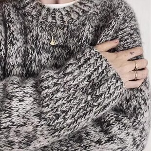 2023冬季慵懒风设计感软糯重工毛衣女高级感复古灰黑色羊绒卫衣厚