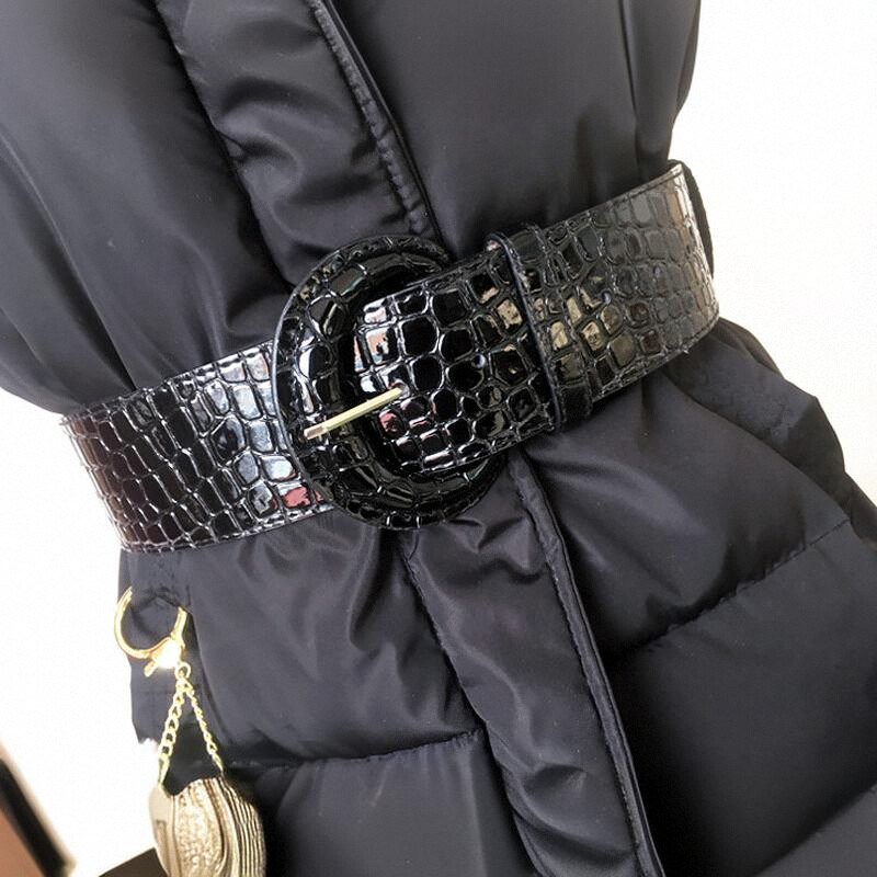 黑色宽腰带女宽皮带简约配裙子大衣皮带百搭P服饰装饰腰带亮漆皮