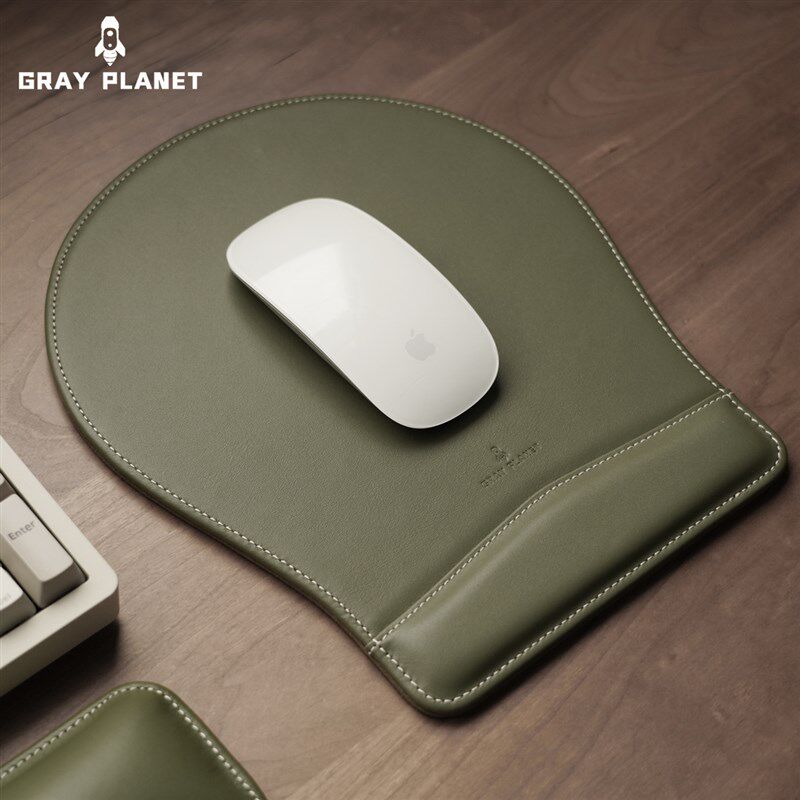 头层牛皮真皮桌垫鼠标垫护手腕圆形手托高级商务办公书桌面鼠标垫