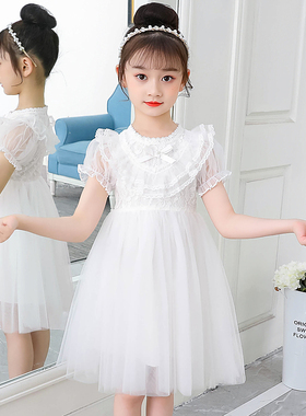 女童连衣裙2023l夏新款短袖公主裙生日白色洋气清新蓬蓬网纱礼服