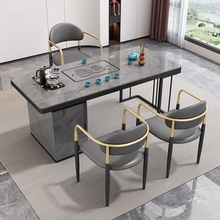 亮光岩板茶桌椅组合禅意功夫茶几茶具套装一体简约办公室接待茶台