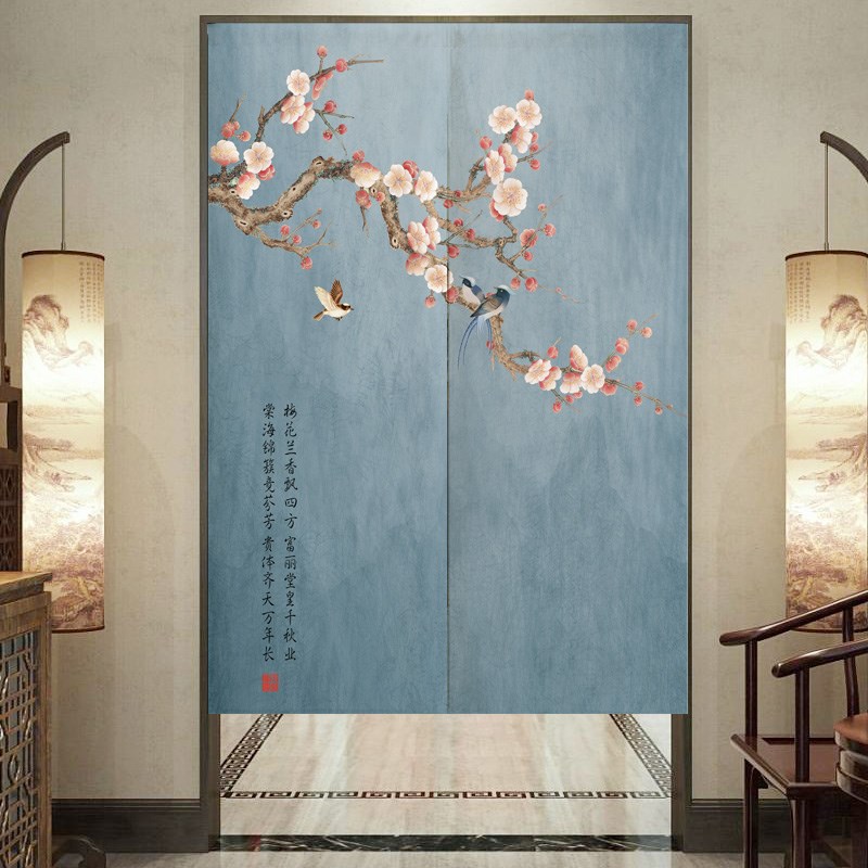 中国风布艺门帘中式花鸟挂帘客厅走E廊隔断装饰帘厨房卫生间遮挡