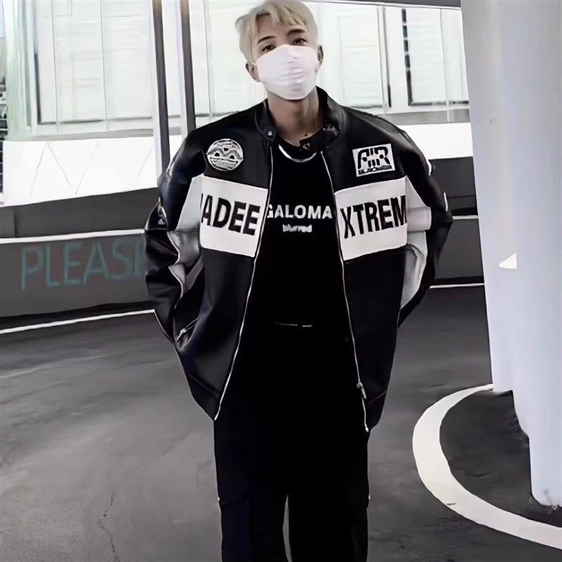 美式赛车服外套机车男女春秋季PU皮衣情侣宽松防风刺绣夹克棒球服