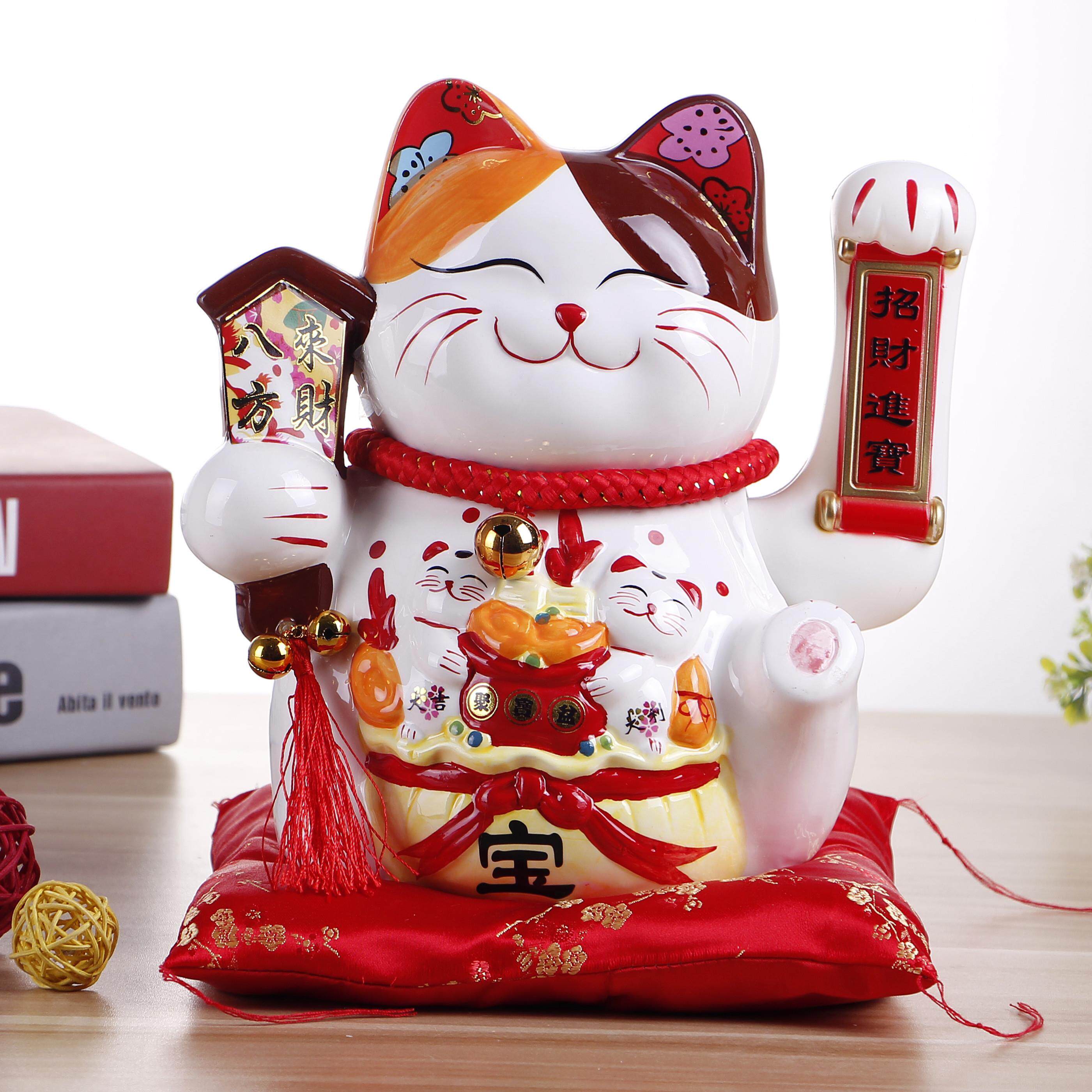 摇手招财猫店铺收银柜台办公室办公桌玄关客厅家居小号陶瓷摆饰发