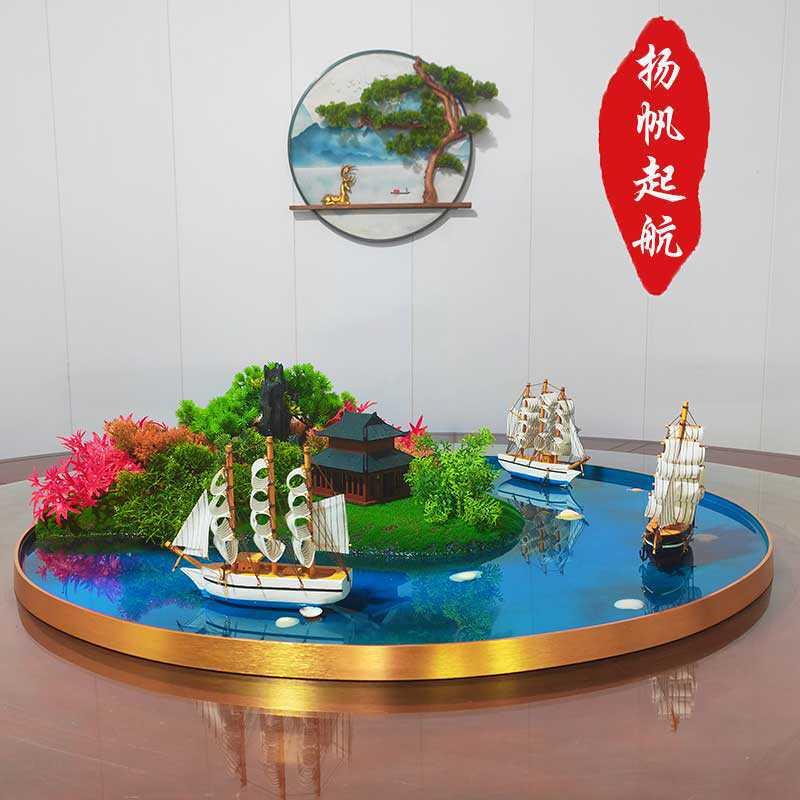 酒店大圆桌转盘中间装饰花餐厅饭店桌面摆台高档创意微景观桌摆