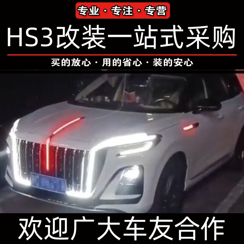 红旗HS3流光灯龙须灯23-25款hs3PHEV中网机盖灯发光车标LED旗标灯