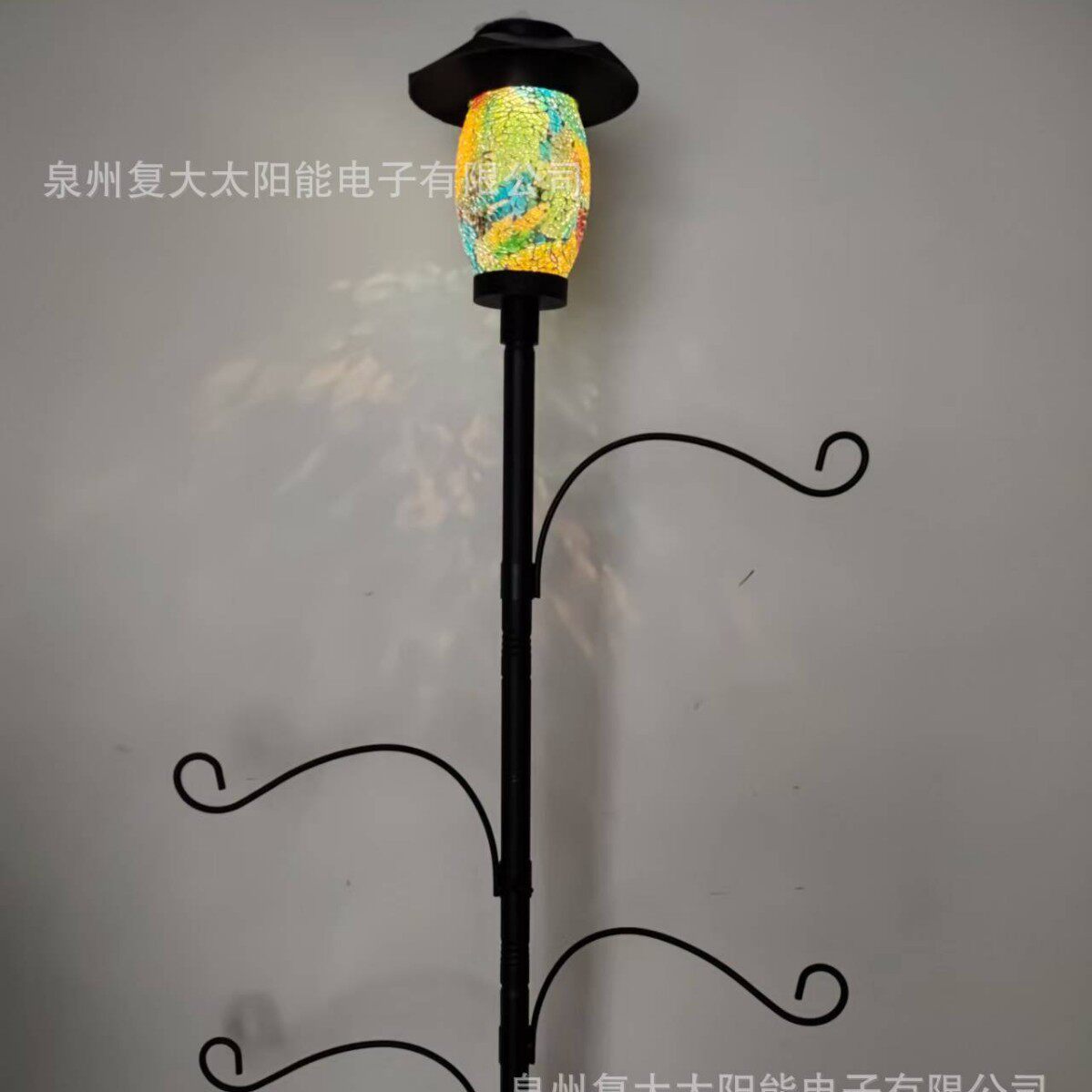 跨境太阳能马赛克旗杆灯 金属牧羊钩地插吊灯 户外花园杆子装饰灯