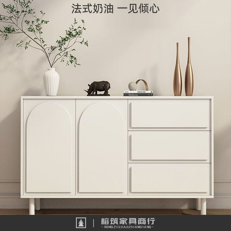 奶油餐边柜家用客厅一体靠墙柜子储物柜现代简约收纳玄关斗柜套装