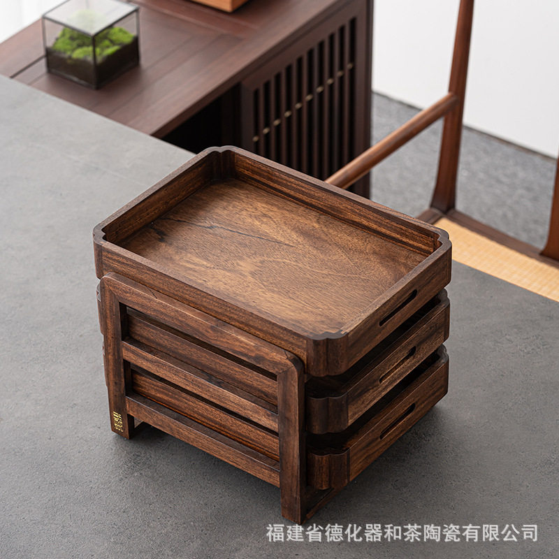 胡桃实木可叠加办公A4纸文件夹收纳盒桌面资料票据置物架茶盘托盘