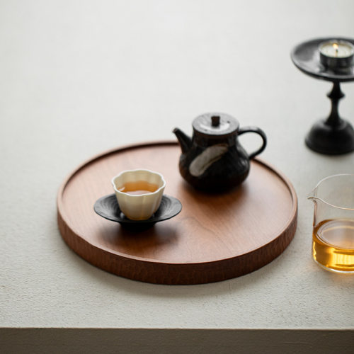 实木圆形壶承茶托盘干泡茶台茶海樱桃木原木色茶点盘餐盘