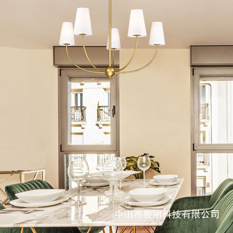 全铜美式复古布艺吊灯别墅民宿卧室门厅客厅餐厅书房轻奢酒店装饰
