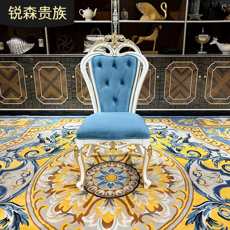 法式餐椅 欧式布艺餐椅 宫廷奢华新古典实木雕花餐厅餐椅