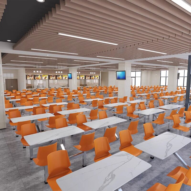 员工食堂餐桌学校餐厅小吃店工厂现代连体公司不锈钢饭堂快餐桌椅