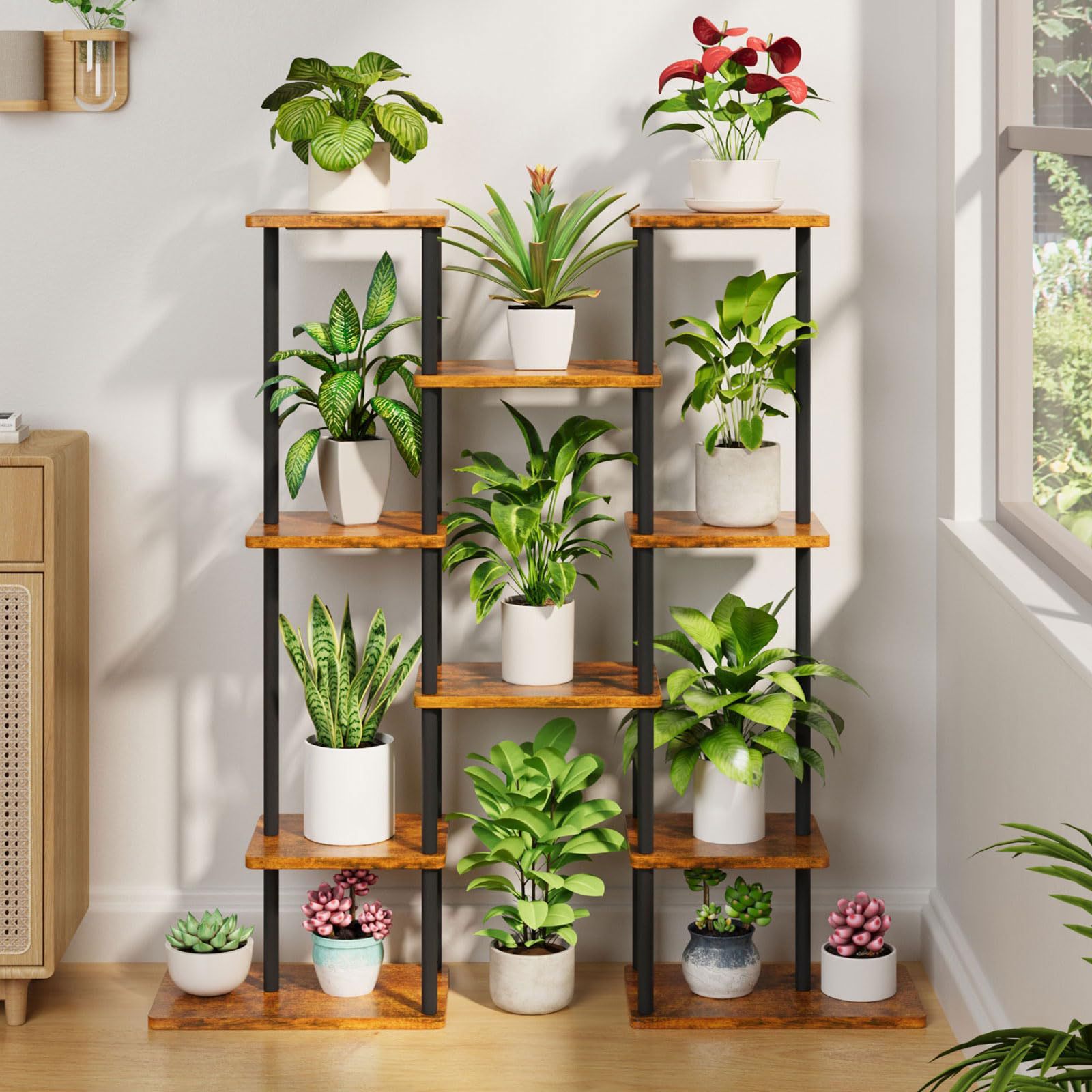 跨境6 层金属植物架室内植物支架角落植物花架落地式隔板展示架