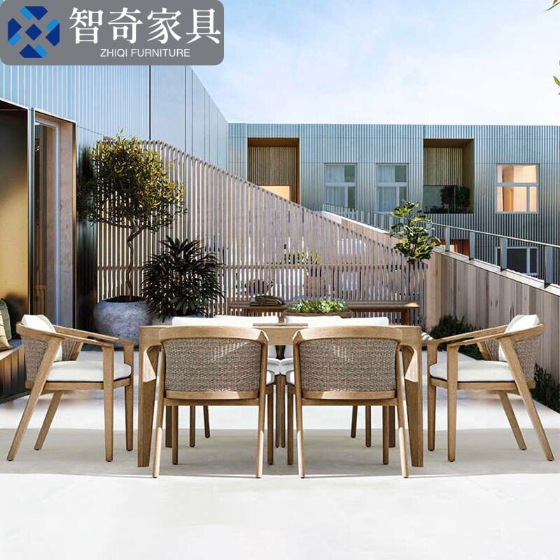 设计师户外柚木藤编桌椅
