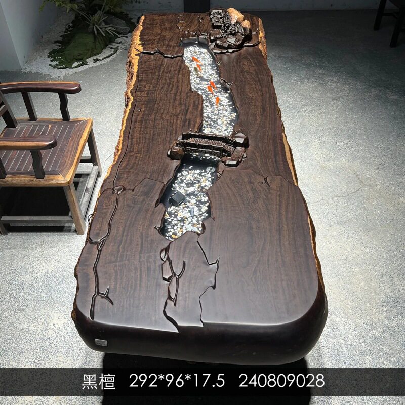黑檀实木大板流水茶桌根雕茶桌养鱼桌办公室茶桌接待桌红木茶桌