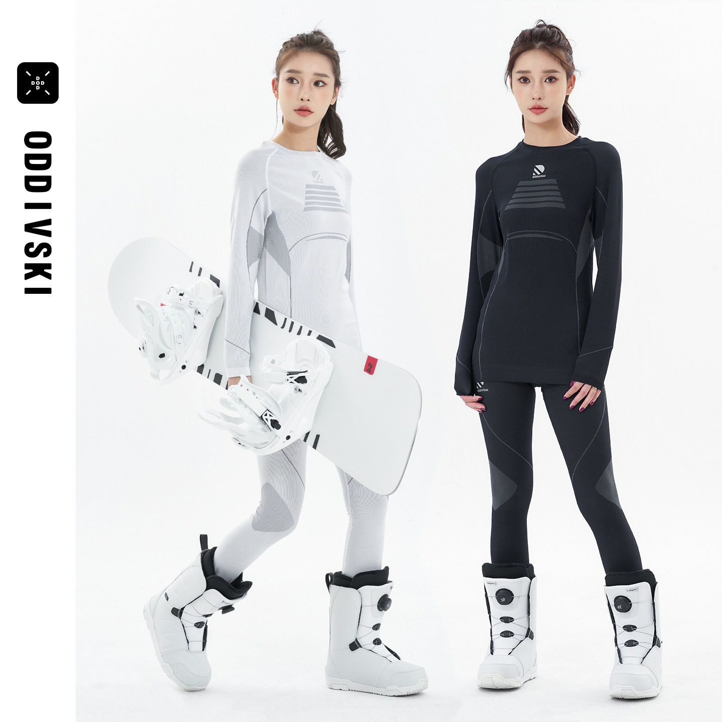 oddivski滑雪速干衣女运动压缩衣户外保暖排汗透气一体织打底套装