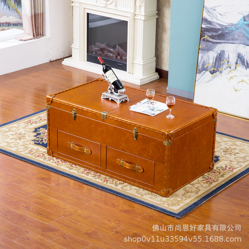 储物咖啡厅桌客厅复古皮箱子简约现代美式乡村收纳做旧创意长茶几