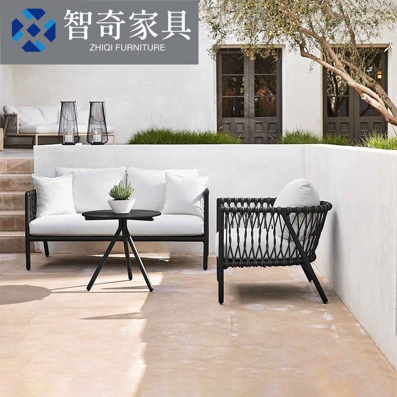 户外沙发庭院民宿酒店休闲室外绳编沙发椅茶几组合咖啡厅花园藤艺