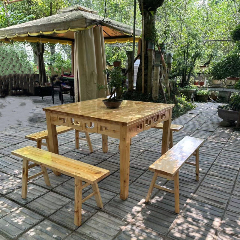 实木碳化仿古花桌椅组合餐饮用