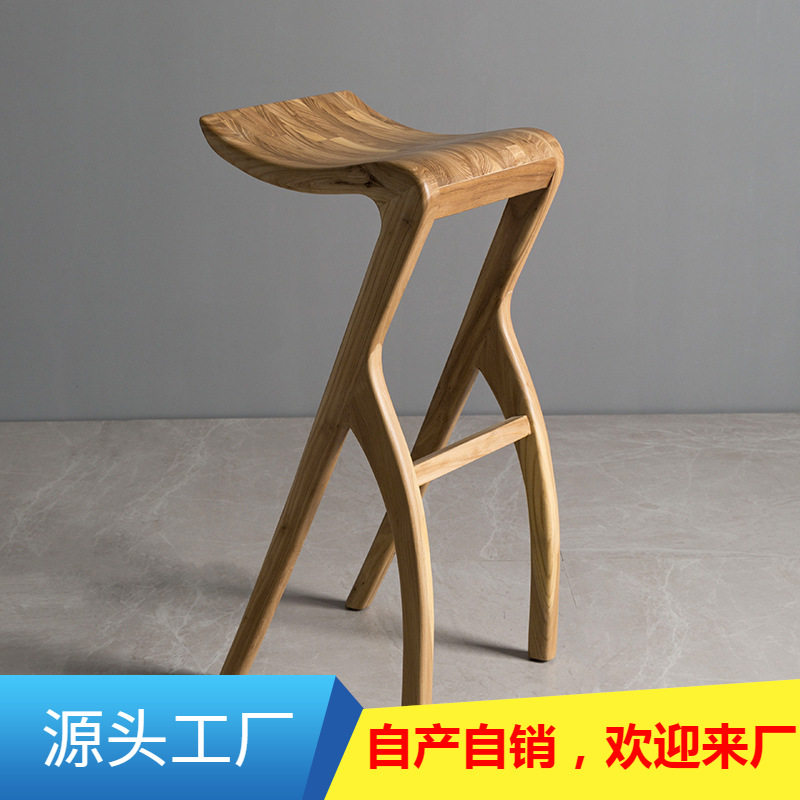 北欧轻奢实木靠背吧台椅