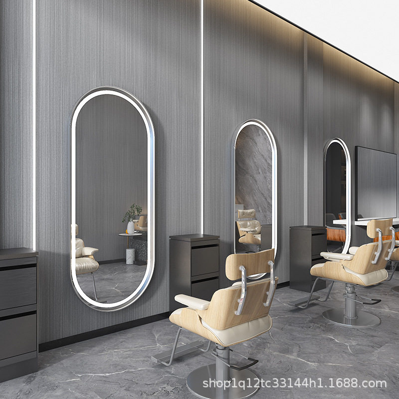 触摸LED灯镜理发店镜子发廊落地镜美颜潮店欧式简约美容美发镜台
