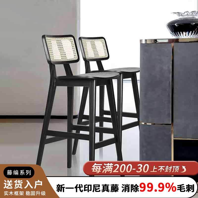 实木高脚椅子现代简约吧台椅中古吧椅高脚凳简约家用轻奢岛台椅