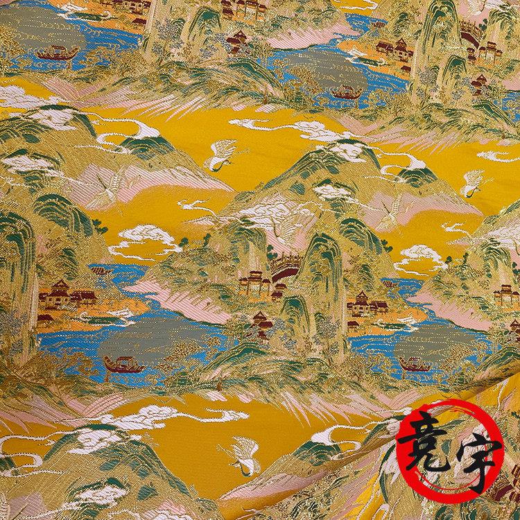 千里江山织锦缎提花布料缎面旗袍国风新中式绣花服装面料高档汉服