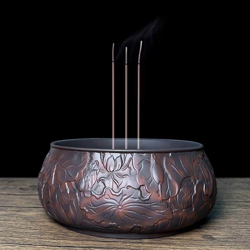复古陶瓷莲花香炉家用室内佛堂供奉供佛上香礼佛供香炉碗焚香炉大