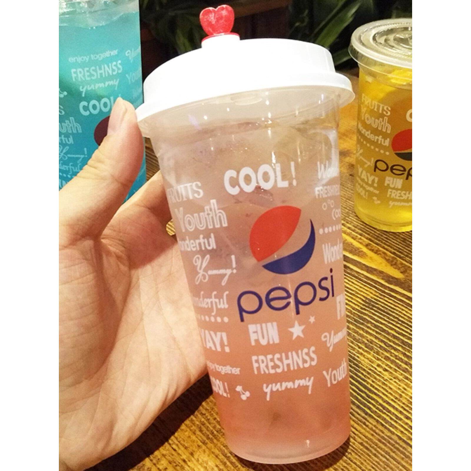 可封口500ml一次性百事可乐杯塑料杯饮料杯商用1000个带盖700ml杯