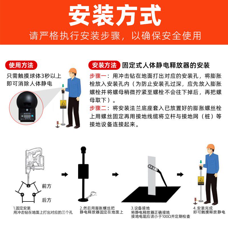 人体静电释放器工业防爆本安电压显示消除仪球柱来人提醒报警装置