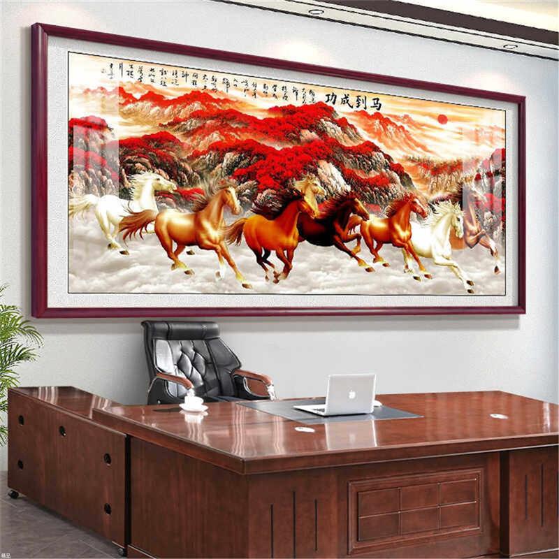 八骏图客厅挂画马到成功装饰画骏马办公室字画茶室沙发背景墙国画