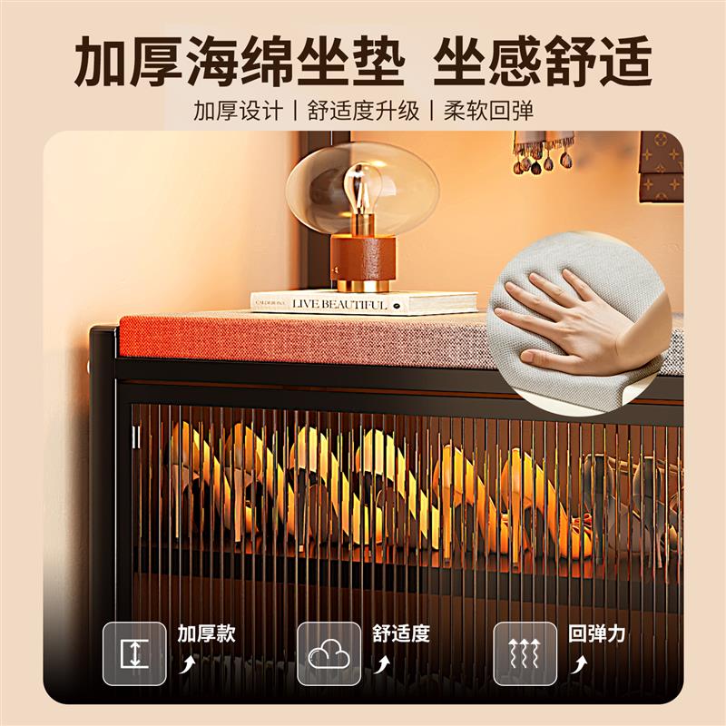 换鞋凳家用可坐鞋柜收纳柜一体靠墙入户铁艺鞋架挂衣架简易衣帽架