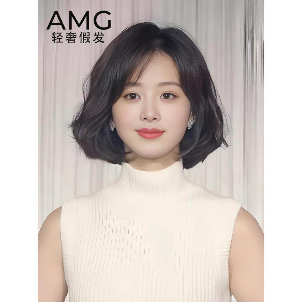 假发短发女全头套真发全真发时尚微卷内扣新款短波波整顶假发套