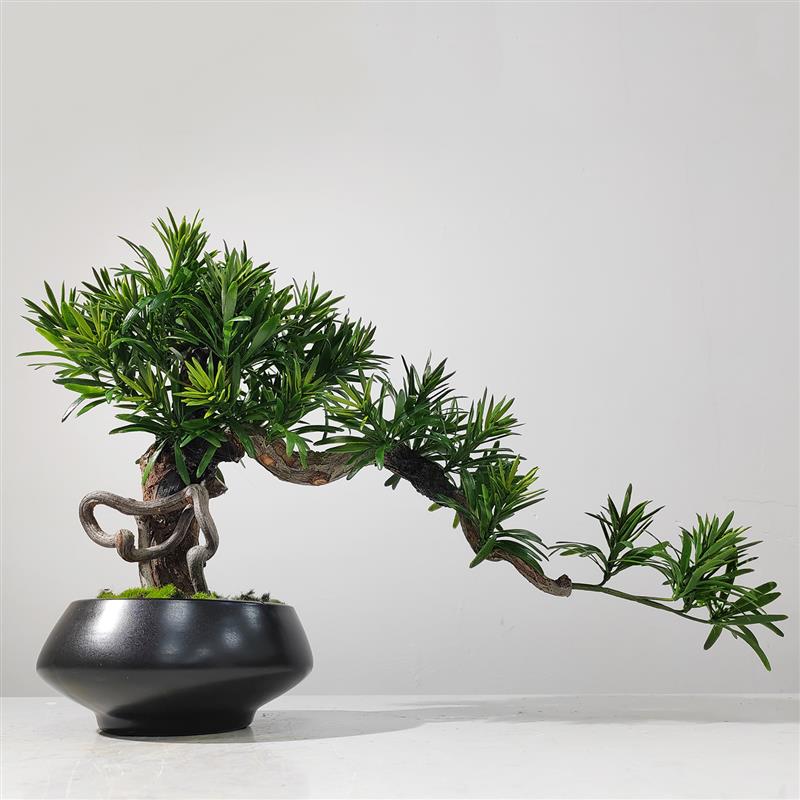 新中式迎客松盆景摆件样板房玄关茶室茶楼松树盆栽装饰品景观摆设