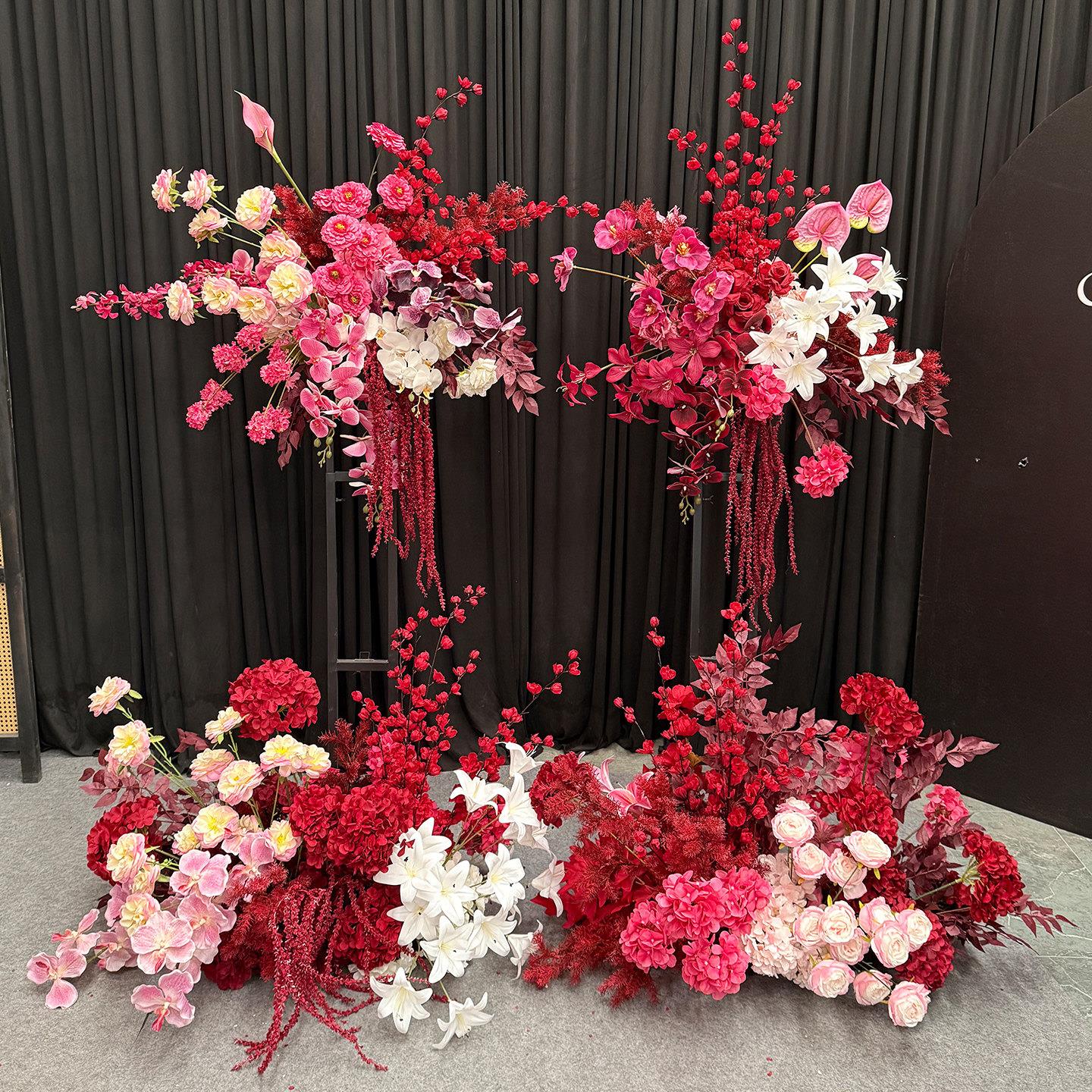 婚房氛围感布置结婚订婚红色系花艺仿真花女方卧室床头客厅布置