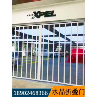 时装店弧形折叠门无地轨推拉折叠门汽车美容隔断折叠门水晶拉闸门