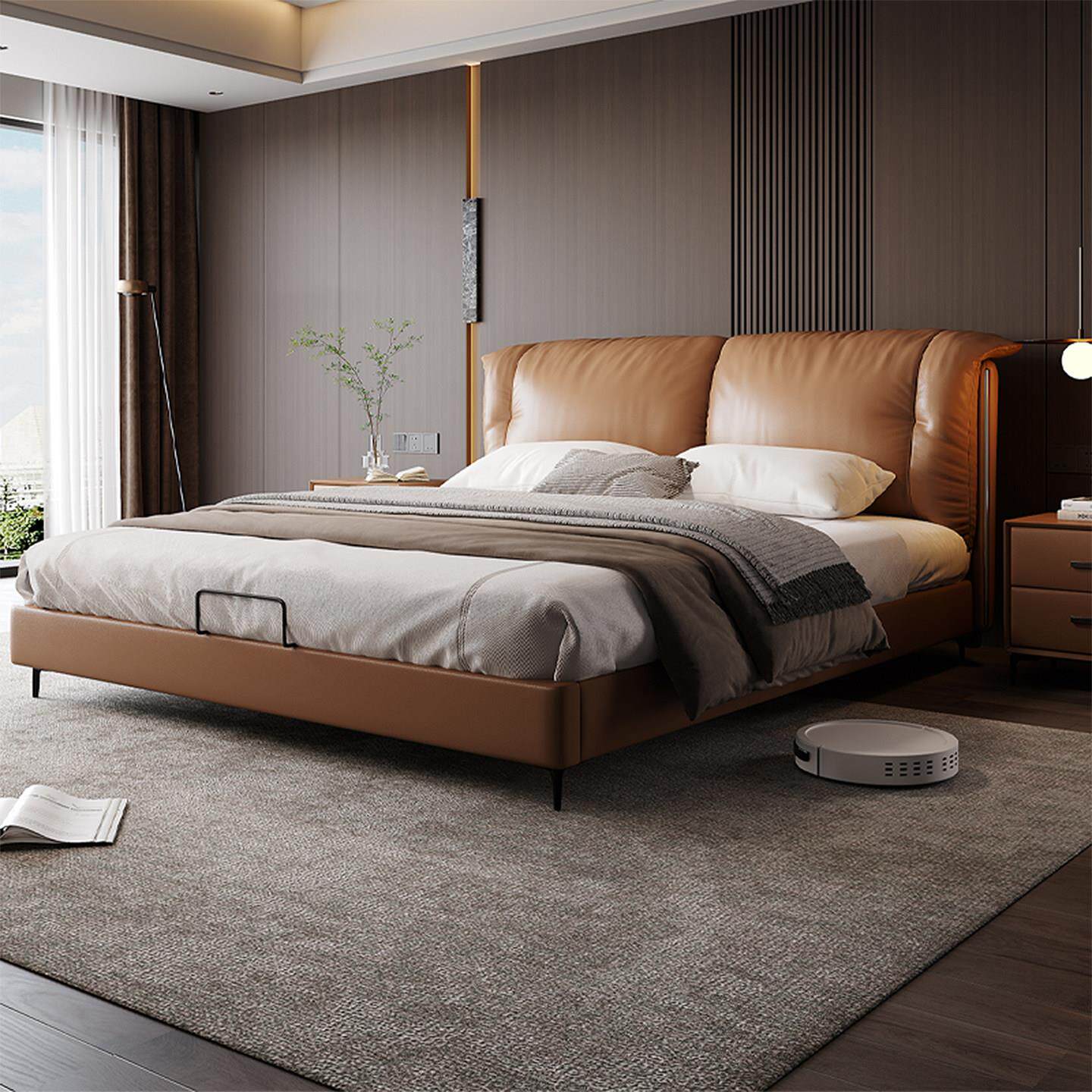 国补家俱现代简约主卧室真皮床高端大气可储物1.8米可储物软体床