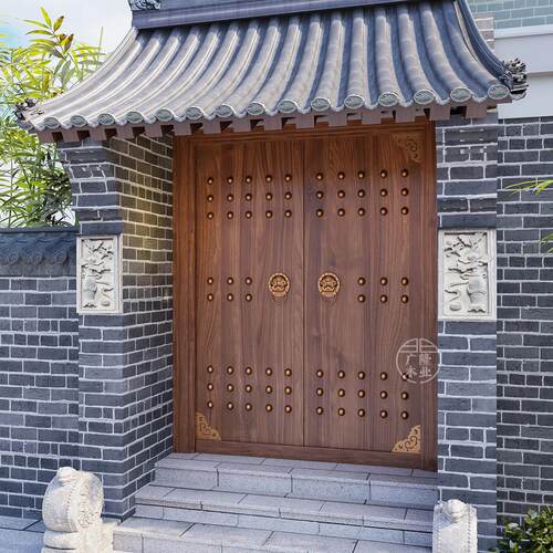实木仿古大门庭院农村大门菠萝格农村自建房祠堂门四合院民宿木门