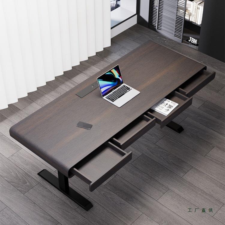 书桌轻奢现代高级感成人家用客厅实木智能双电机自动电动升降桌