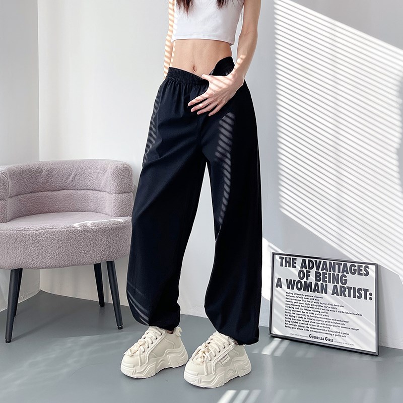 夏日松弛感阔腿裤女夏季大码胖mm梨形身材宽松显瘦防晒运动休闲裤