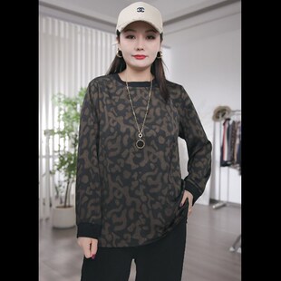 休闲长袖 加肥加大码 洋气时尚 胖妹妹宽松显瘦上衣胖mm秋装 T恤 女装